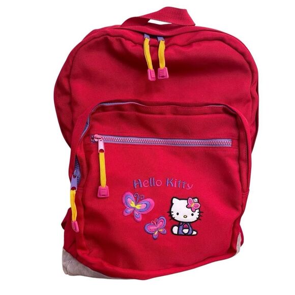 Vintage Hello Kitty Sanrio 2001 Pink Red Backpack Travel School Bag Butterfly